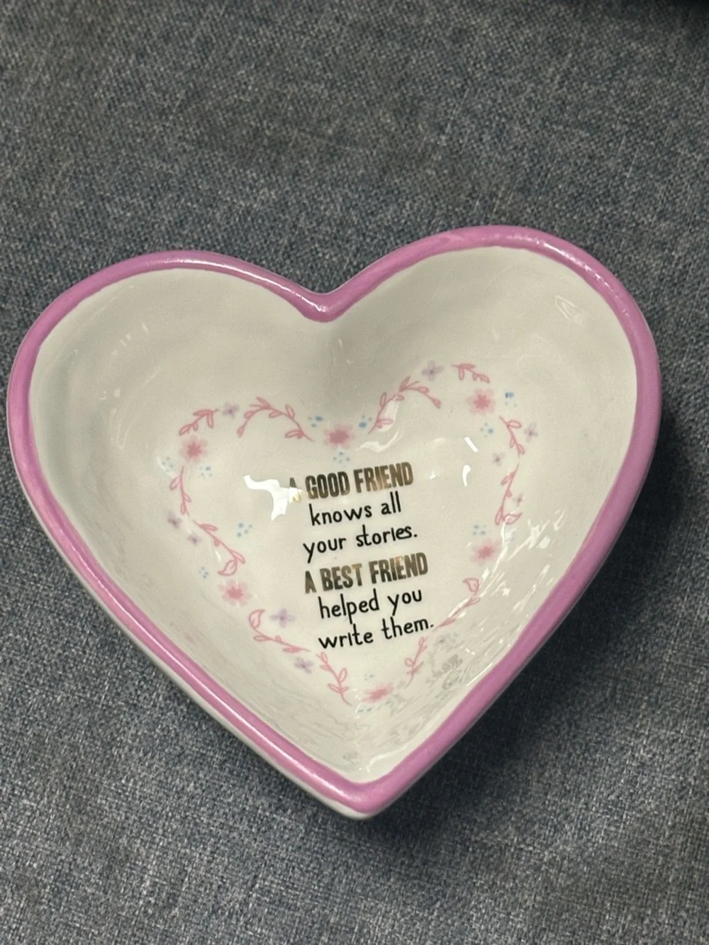 Francesca’s + Natural Life Pink Heart Ceramic Dish - Friendship Quote